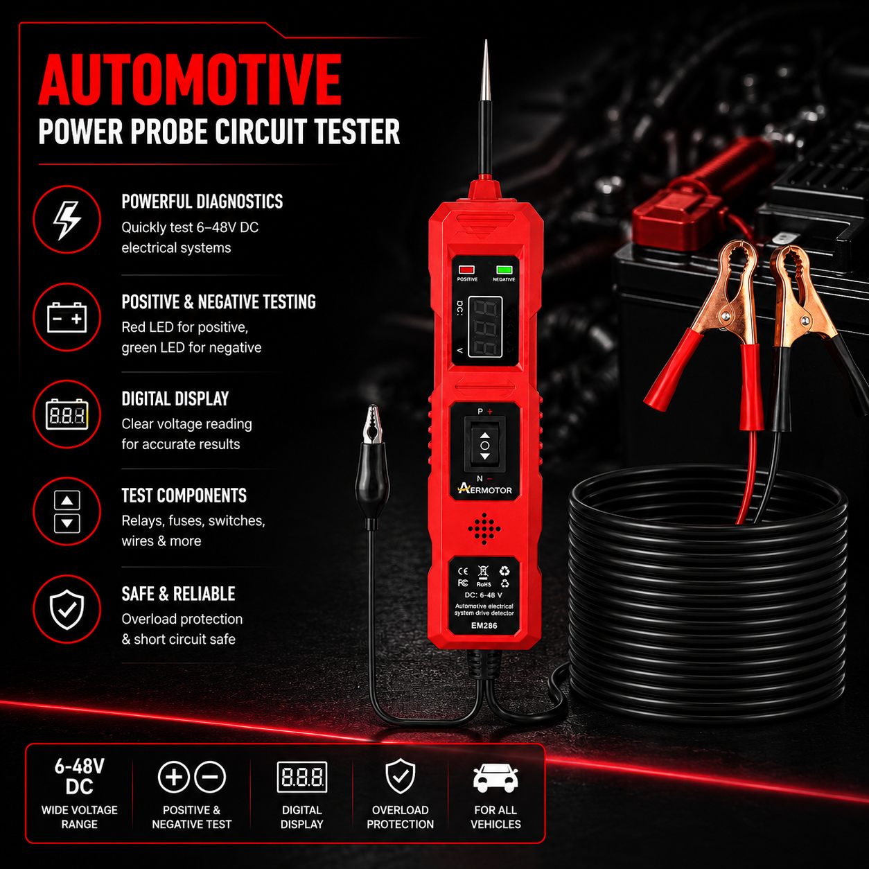 Automotive Power Probe 6–48V Digital Circuit Tester