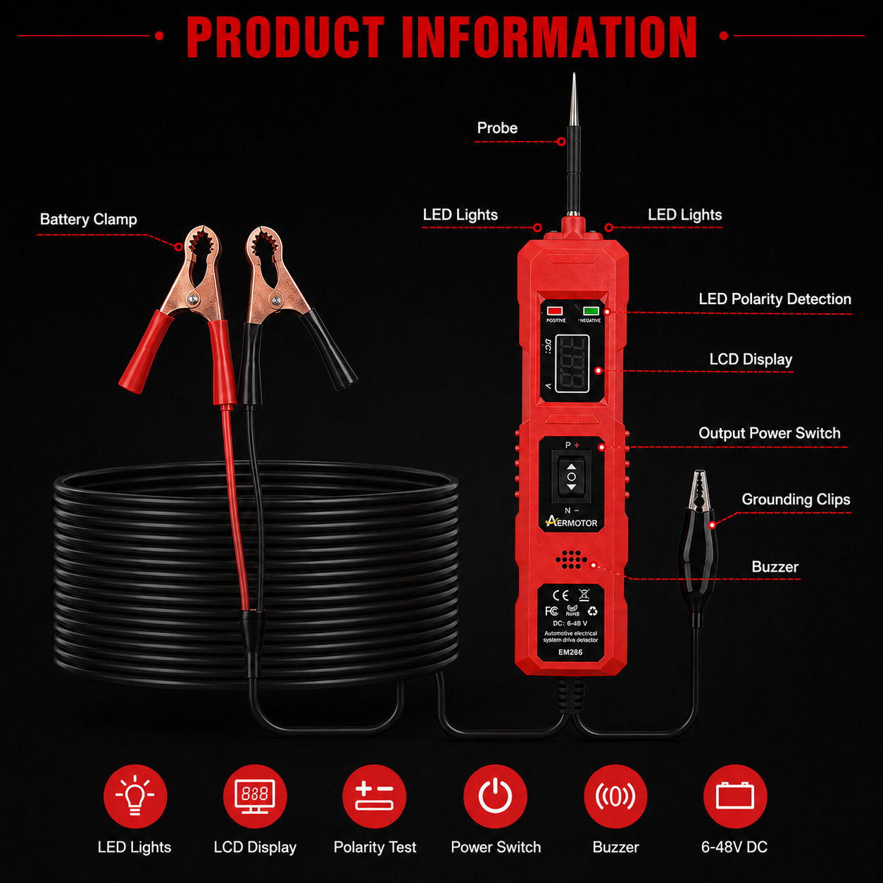 Automotive Power Probe 6–48V Digital Circuit Tester